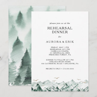Green and Gold Mountain Rehearsal Dinner Invitation