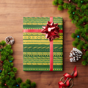 Green And Gold Mud Cloth Pattern Wrapping Paper