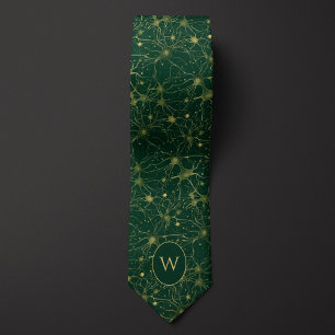 Green and Gold Neural Network Pattern Tie