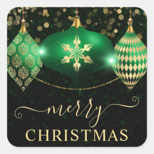 Green and Gold Ornaments Baubles Christmas Square Sticker
