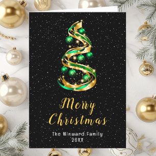 Green and Gold Ornaments Merry Christmas Holiday Card