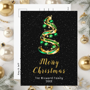 Green and Gold Ornaments Merry Christmas Holiday Postcard