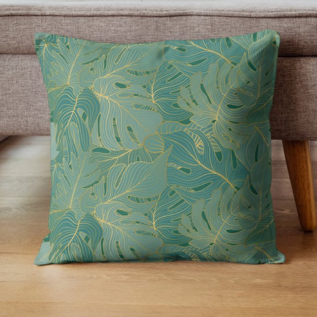 Green and gold palm leaves pattern cushion (Creator Uploaded)