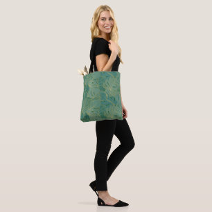 Green and gold palm leaves pattern tote bag