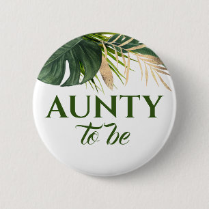Green and Gold Palm Leaves Tropical Baby Shower 6 Cm Round Badge