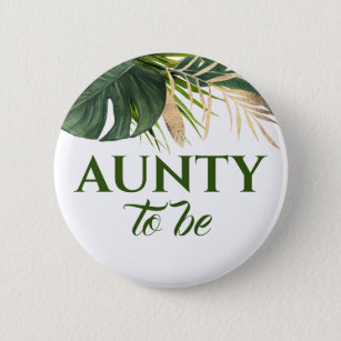 Green and Gold Palm Leaves Tropical Baby Shower 6 Cm Round Badge