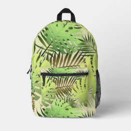 Green and Gold Palm Tropical Leaves Printed Backpack