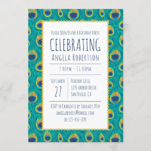 Green and Gold Peacock Birthday Invitation