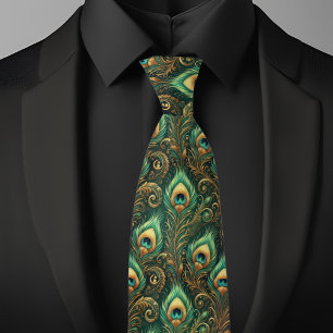 Green and Gold Peacock Feather Necktie