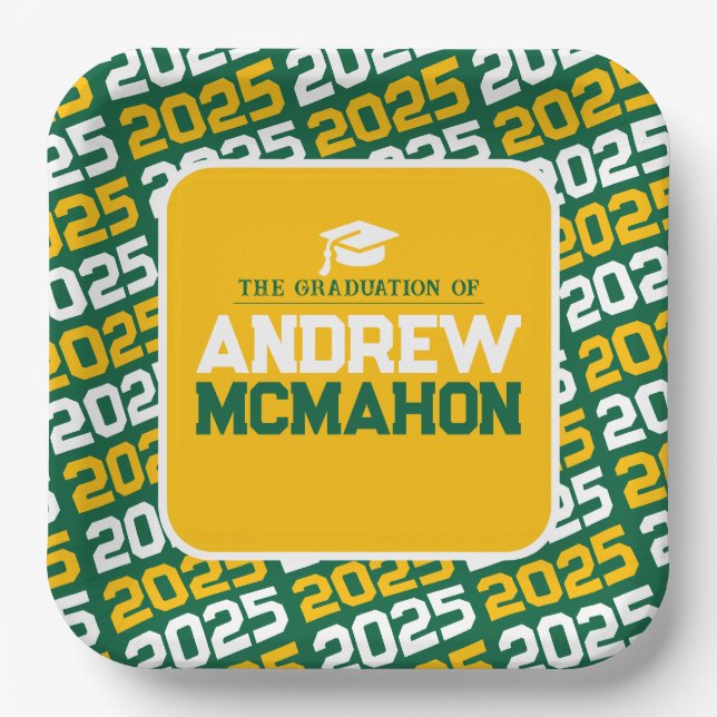 Green and Gold Personalised Graduation Paper Plate (Front)