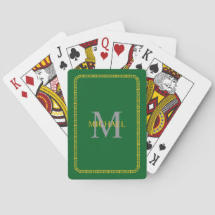 Green and Gold Personalised Monogram and Name Playing Cards