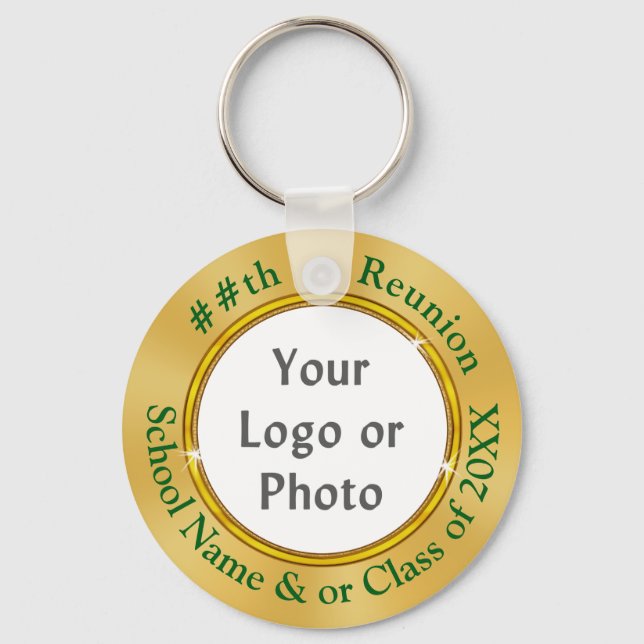 Green and Gold Photo Class Reunion Party Favours Key Ring (Front)