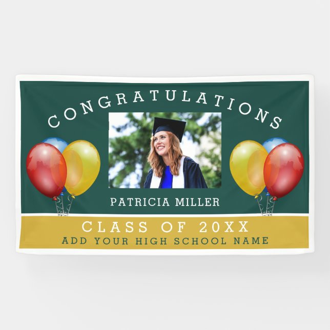 Green And Gold Photo Graduation Congratulations Banner (Horizontal)