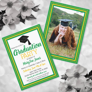 Green and Gold Photo Graduation Party Invitation