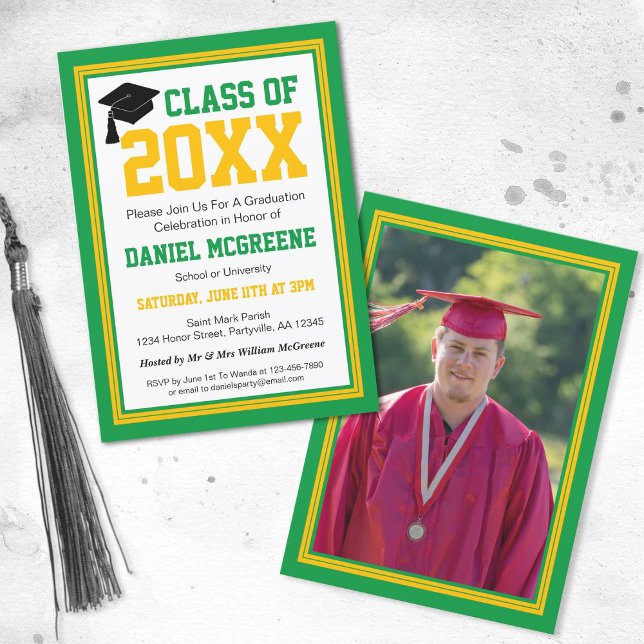 Green and Gold Photo Graduation Party Invitation (Creator Uploaded)