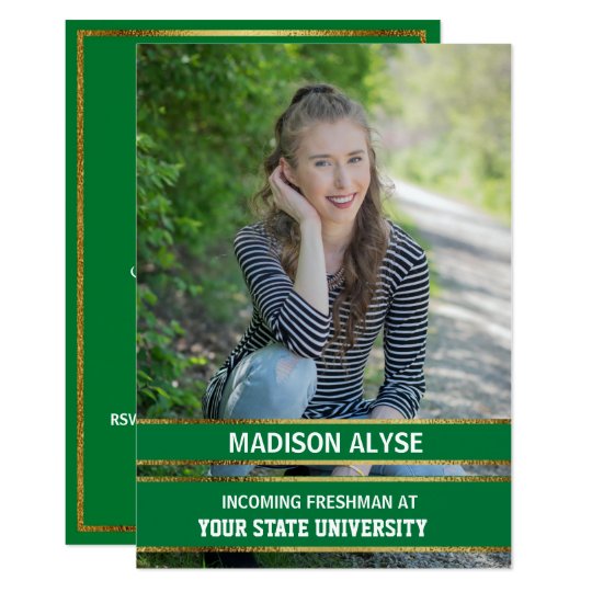 Green and Gold Photo Trunk Party Card