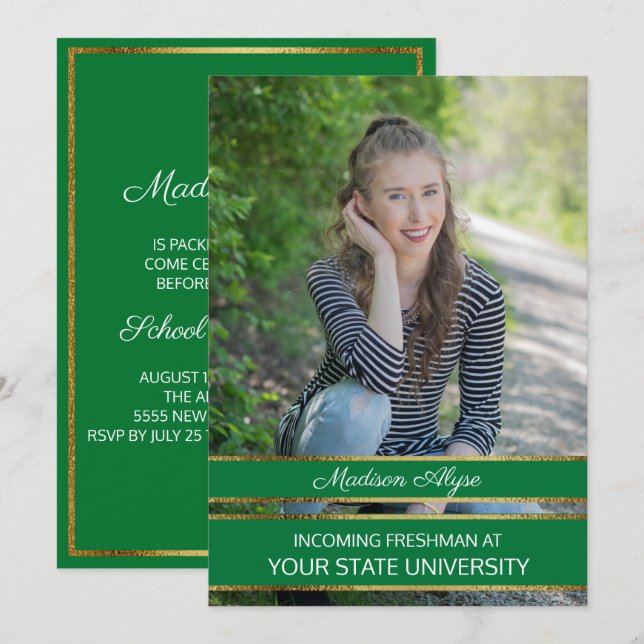 Green and Gold Photo Trunk Party Invitation (Front/Back)