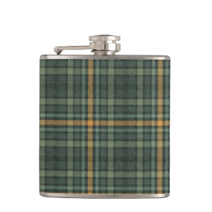 Green and Gold Plaid Hip Flask