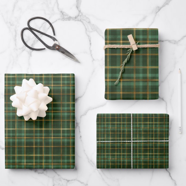 Green and Gold Plaid Wrapping Paper (Front)