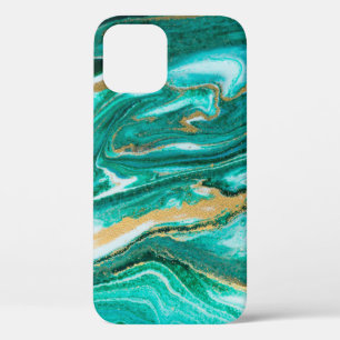 Green and gold ripple of agate background. Golden iPhone 12 Case
