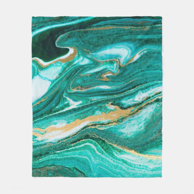 Green and gold ripple of agate background. Golden  Fleece Blanket (Front)