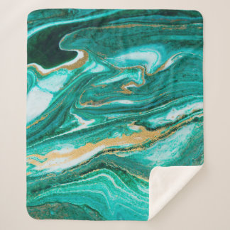 Green and gold ripple of agate background. Golden  Sherpa Blanket