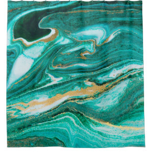 Green and gold ripple of agate background. Golden  Shower Curtain