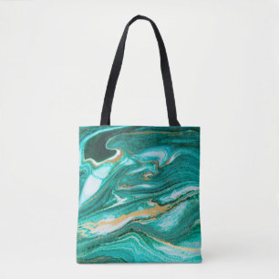 Green and gold ripple of agate background. Golden Tote Bag