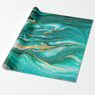 Green and gold ripple of agate background. Golden  Wrapping Paper