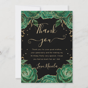 Green and Gold Roses Floral Birthday Thank You Card