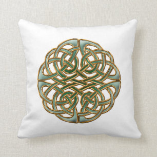 Green and gold round celtic knot cushion
