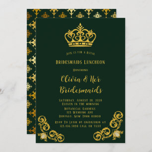 Green and Gold Royal Bridesmaids Luncheon  Invitation
