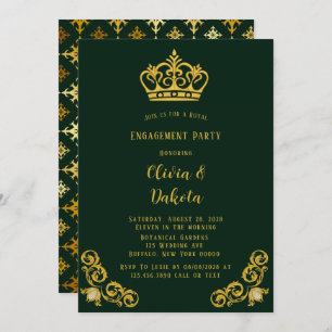 Green and Gold Royal Wedding Engagement Party Invitation