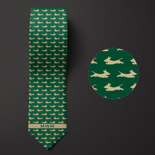 Green and Gold Running Dachshund Tie
