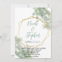 Green and gold rustic wedding invitation