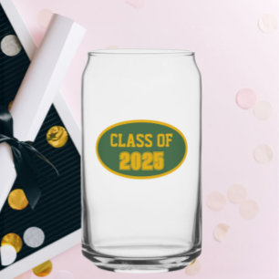 Green and Gold School Colors Class Year Can Glass