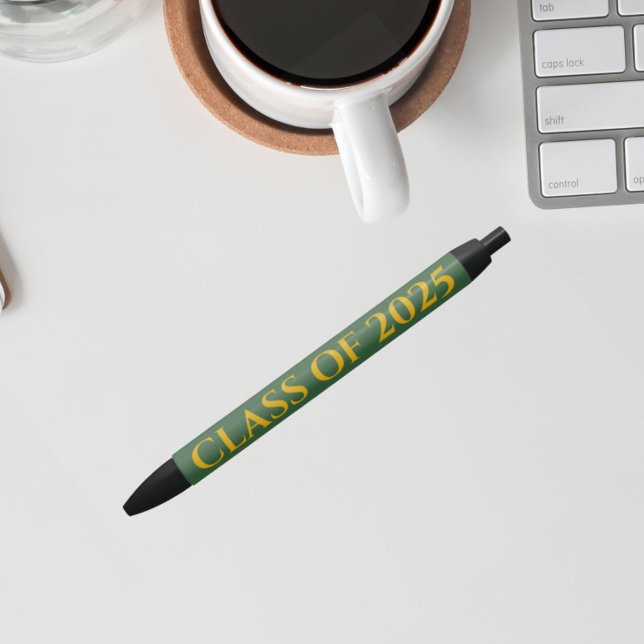 Green and Gold School Colours Class Year Black Ink Pen (In Situ)
