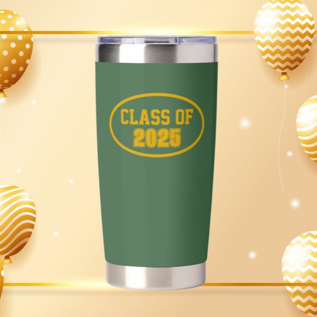 Green and Gold School Colours Class Year Insulated Tumbler (In Situ (Graduation Party))