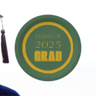 Green and Gold School Colours Graduation Paper Plate