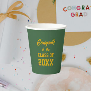 Green and Gold School Colours Graduation Party Paper Cups