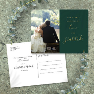 Green And Gold Script Photo Wedding Thank You Postcard
