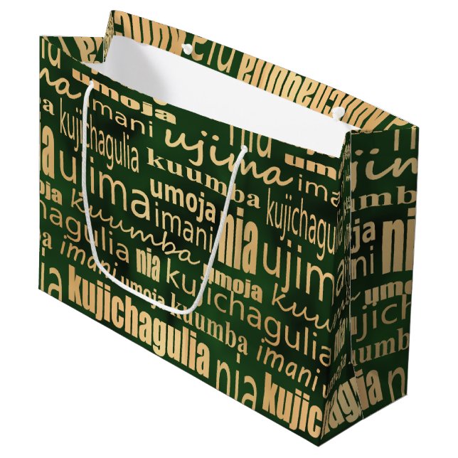 Green and Gold Seven Principles Large Gift Bag (Front Angled)