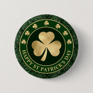 Green and Gold Shamrock Clover St Patrick's Day 6 Cm Round Badge
