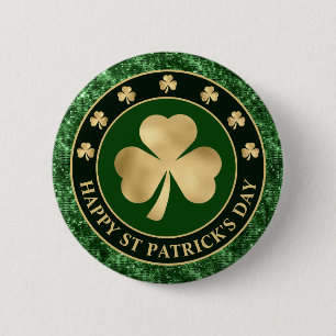 Green and Gold Shamrock Clover St Patrick's Day 6 Cm Round Badge