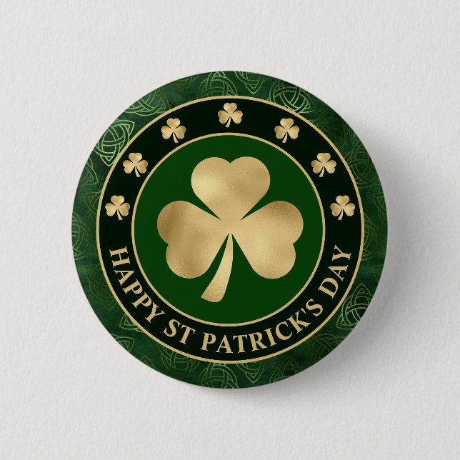 Green and Gold Shamrock Clover St Patrick's Day 6 Cm Round Badge (Front)