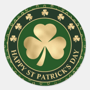 Green and Gold Shamrock Clover St Patrick's Day Classic Round Sticker