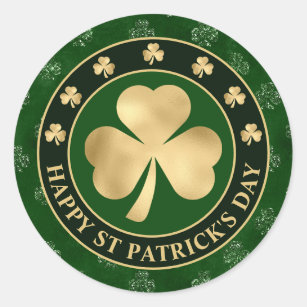 Green and Gold Shamrock Clover St Patrick's Day Classic Round Sticker