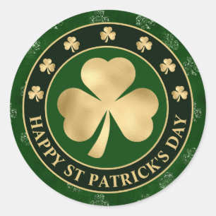 Green and Gold Shamrock Clover St Patrick's Day Classic Round Sticker