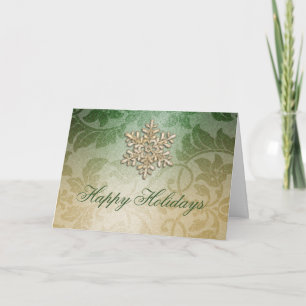 Green and Gold Shimmer Damask Holiday Card
