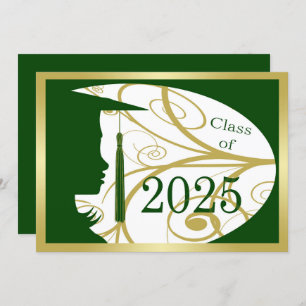 Green and Gold Silhouette 2025 Graduation Party Invitation